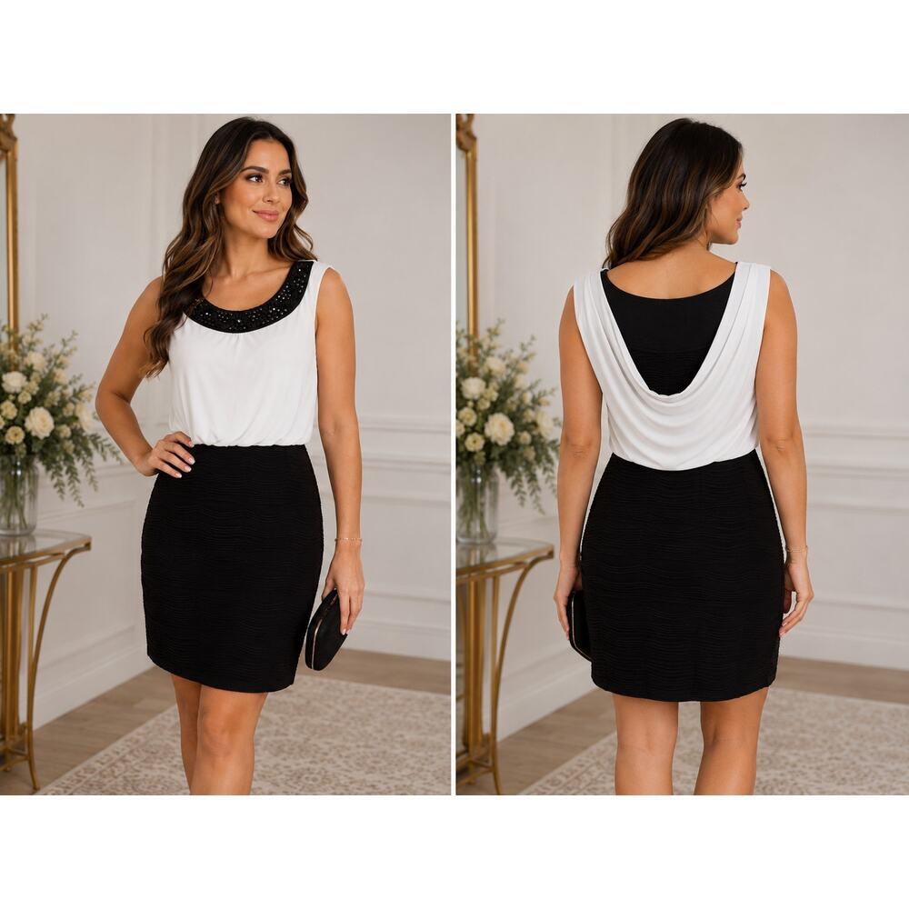 TIANA B. Black & White Embellished Cocktail Dress – Size 8